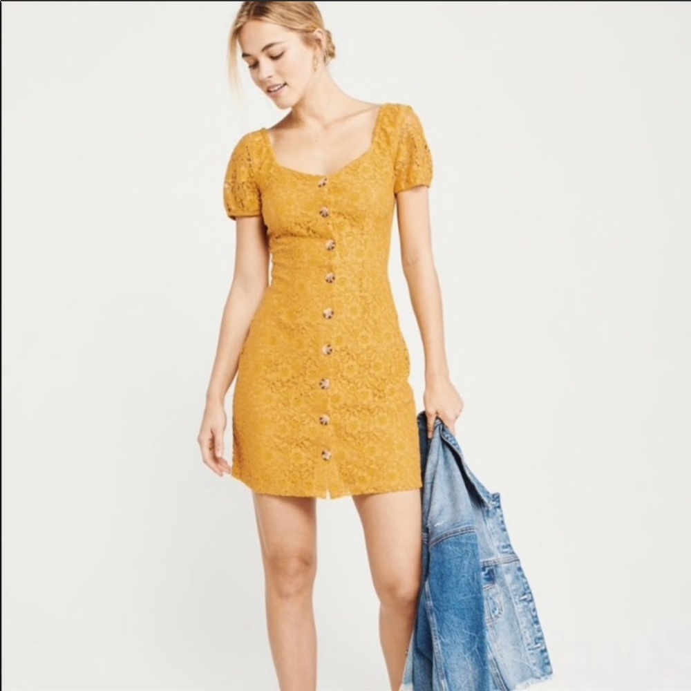Abercombie & Fitch - Yellow Button Lace Dress